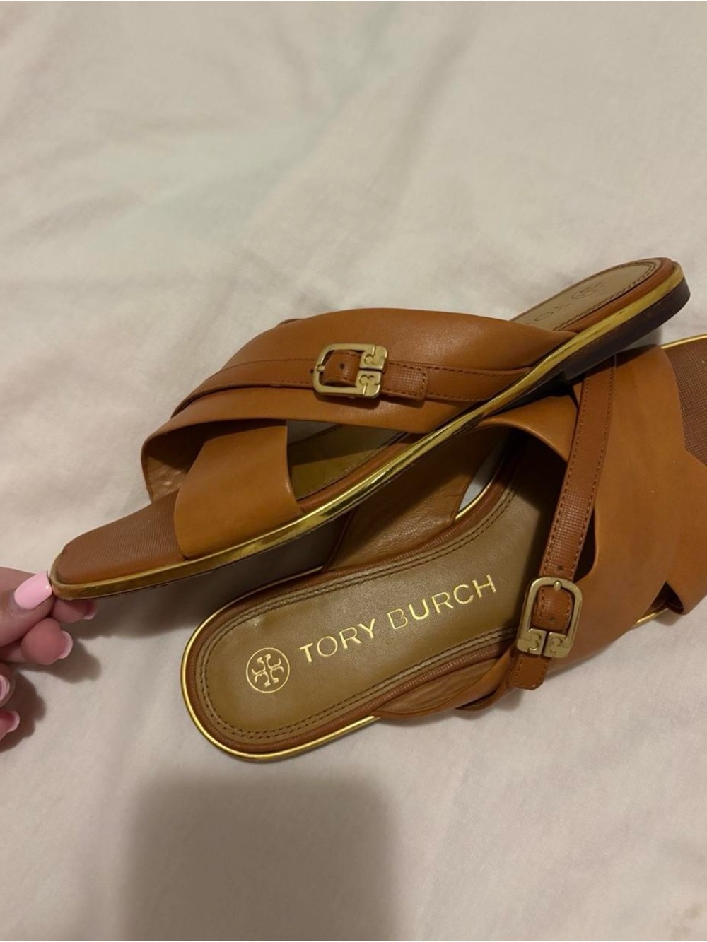Tory Burch Women's Tan Leather Slide Sandals